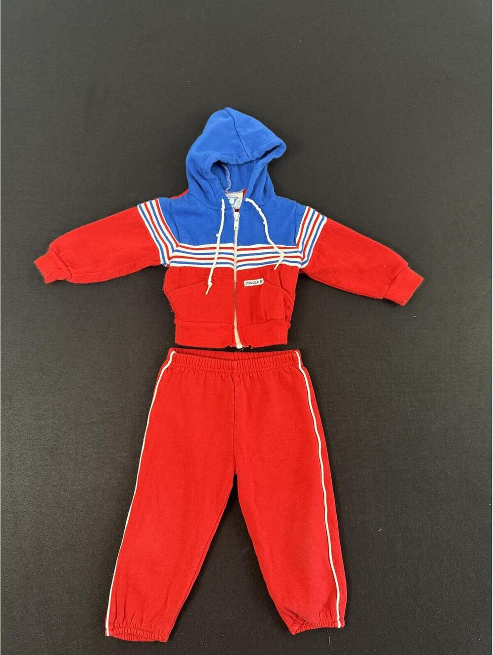 Vintage Joggles Kids Red and Blue Hooded Sweatshirt and Pants Set 24 months